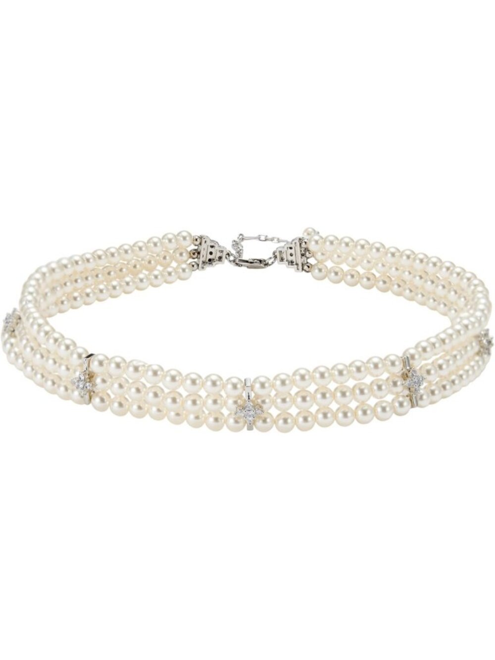 Boho Multi-Strand Imitation Pearl Choker Necklace - Vintage Silver Bridal